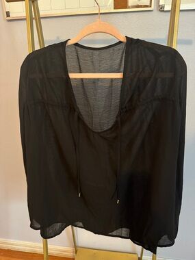 Black Sheer Tie-Neck Blouse